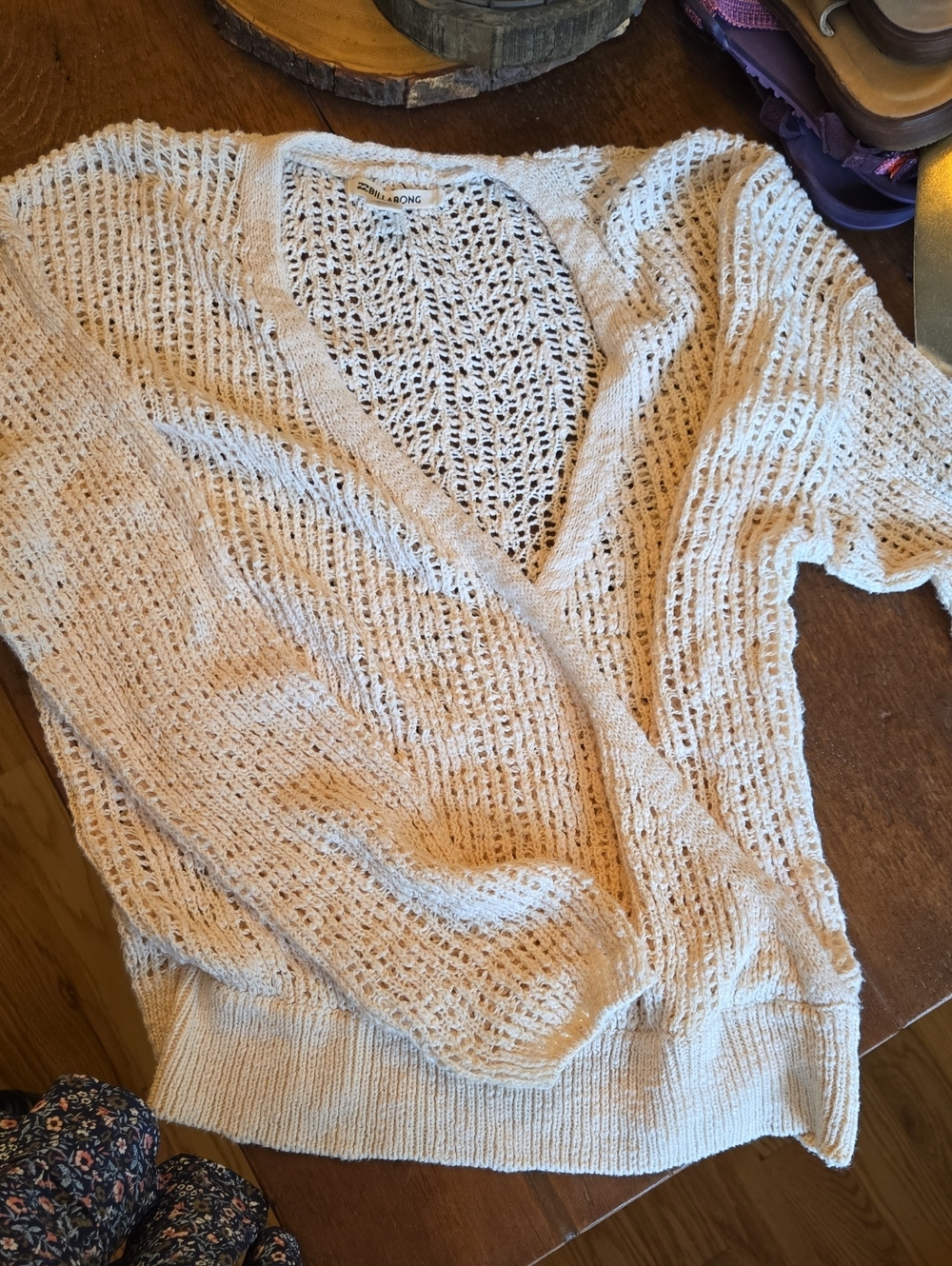 Billabong Open-Knit Cream V-Neck Cardigan